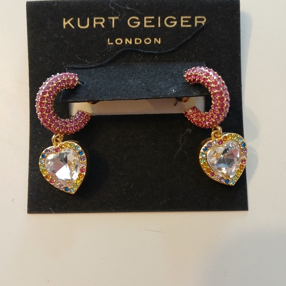 SOLD DO NOT BUY KurtGeiger NWT Rainbow Heart Hoop Earrings With Dustbag - Picture 5 of 6